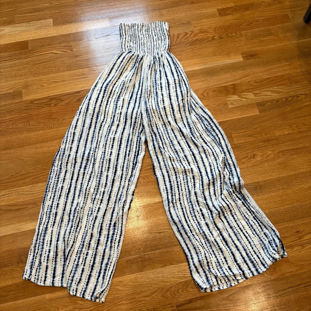 Navy pinstripe romper, size small